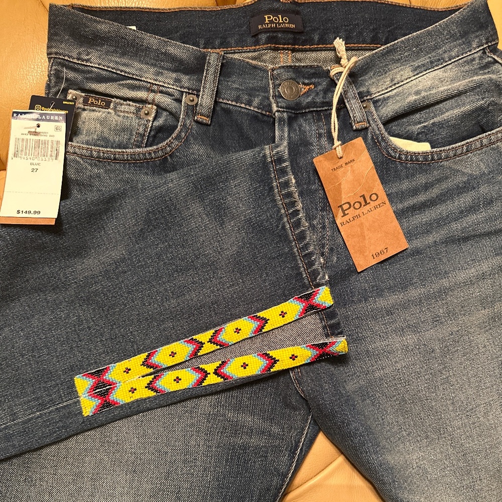 NEW Polo Ralph Lauren Jeans with a Aztec design on the lower leg of the jeans